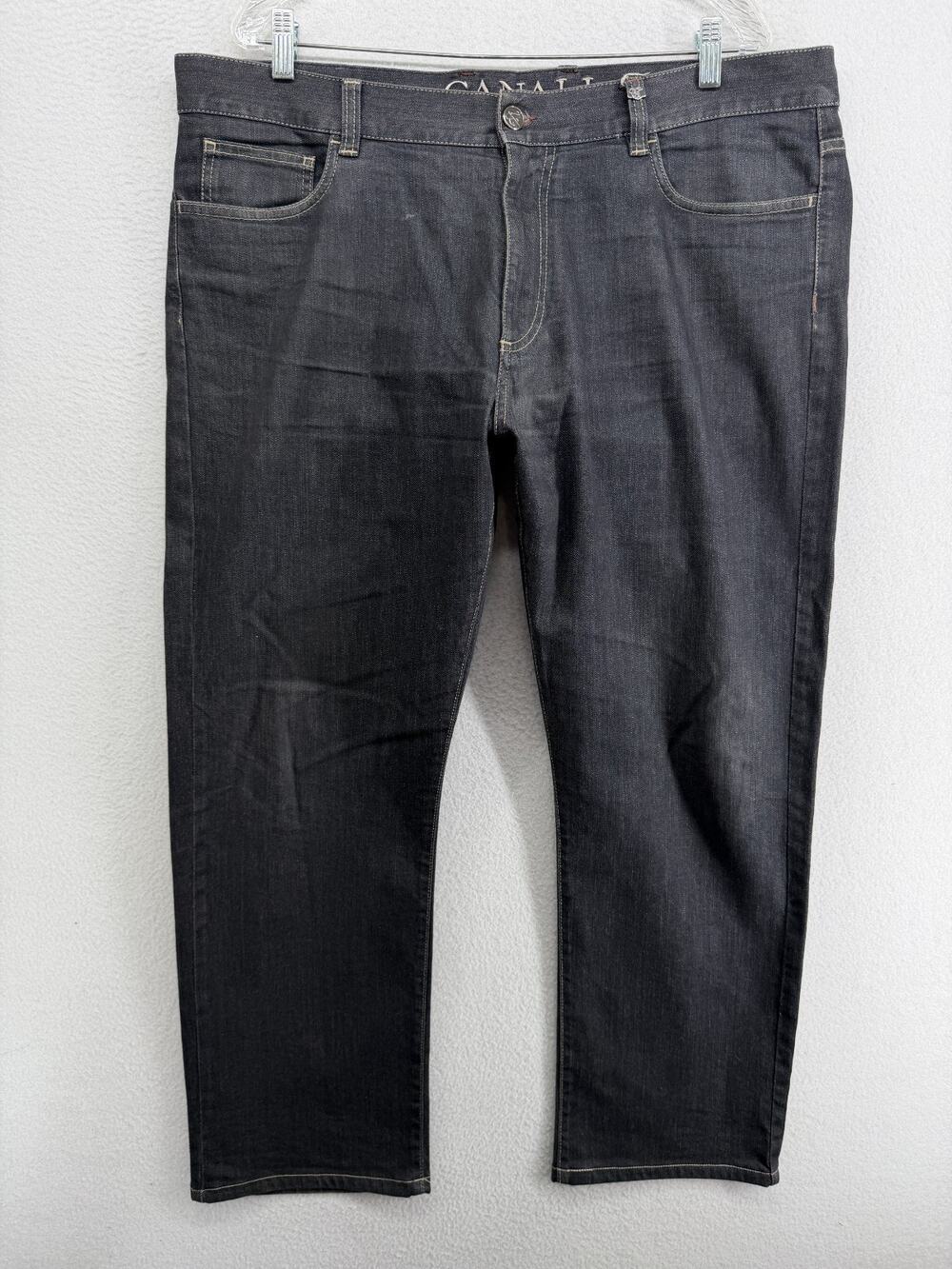 CANALI Jeans Mens IT58 US40 Denim 5 Pocket Stretch Cotton Washed Black Italy